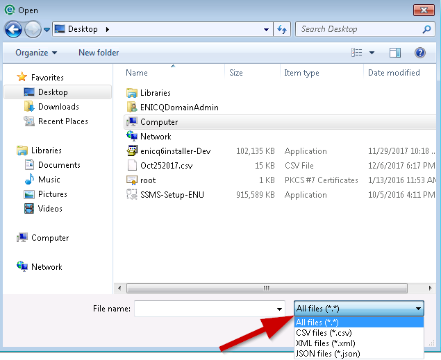 choose All files from dropdown,select file to import