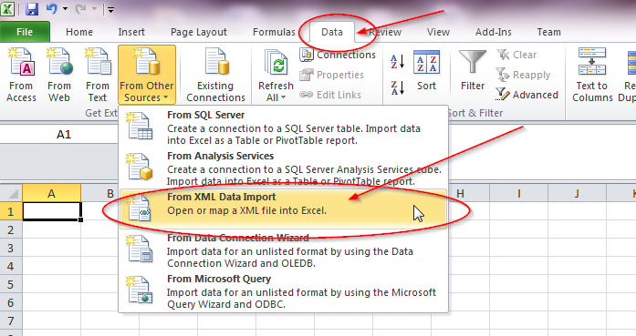 ms excel import xml file