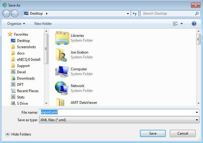 eNICQ 6,Save As popup,select destination to save file