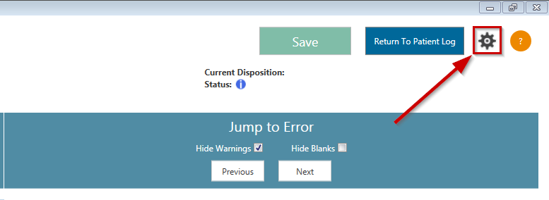 eNICQ 6,Patient Data Form, click gear icon in the top right