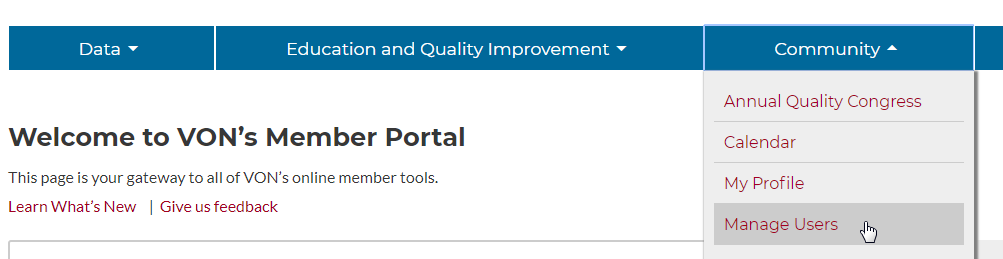 Member Portal,Community menu,Manage Users