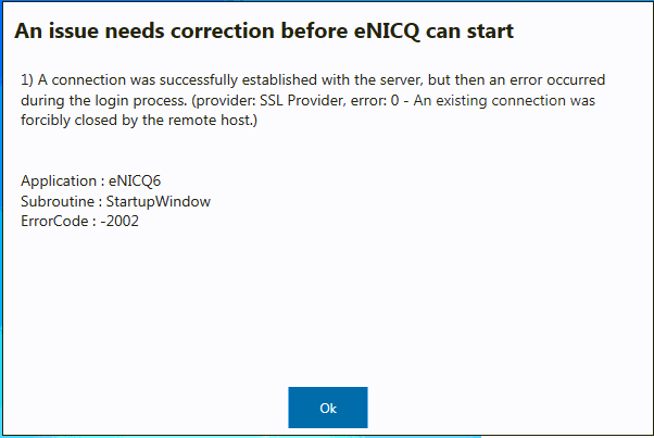 An existing connection was forcibly closed by the remote host error,  A connection was successfully established with the server, but then an error occurred during the login process