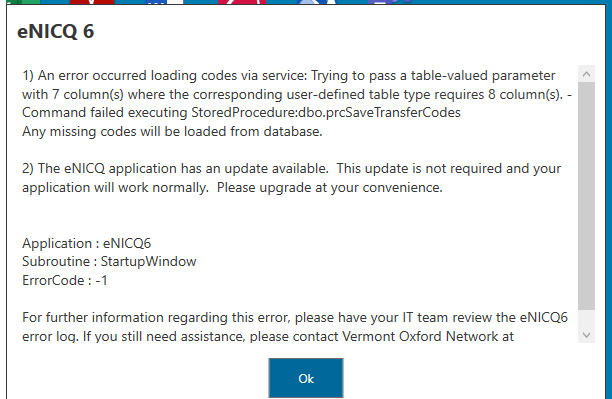 Enicq 6 An Error Occurred Loading Codes Via Service Table Valued Parameter Error Help Center