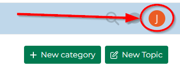 Website, VON Community Forum, arrow pointing to the Notifications and Account menu
