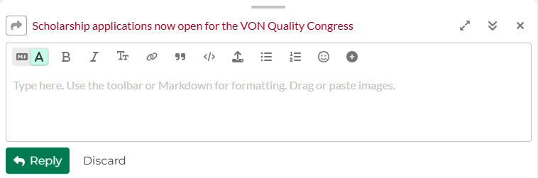 Webpage, Discourse, VON Community Forum, Replying to a post