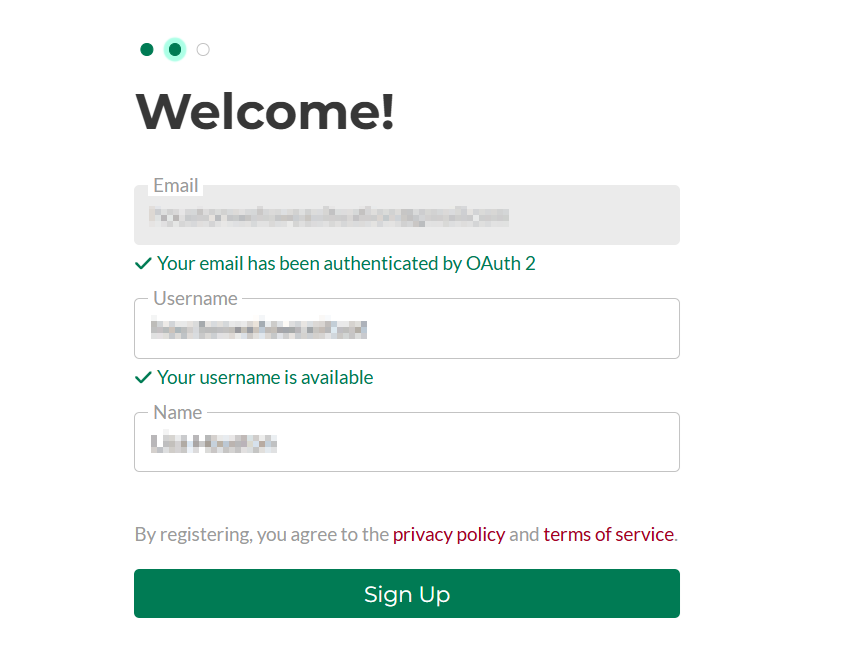 Webpage, Vermont Oxford Network Create New Account form