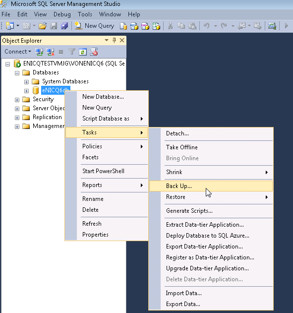 SQL Server Management Studio,database,tasks,backup